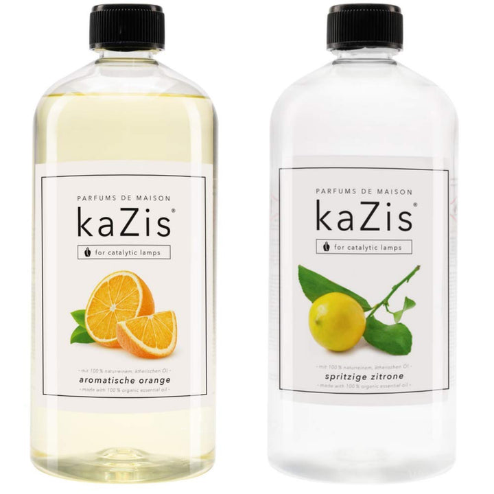 KAZIS® I Duft-Set Spritzige Zitrone + Aromatische Orange I 2 x 1 Liter I Für Alle Katalytischen Lamp