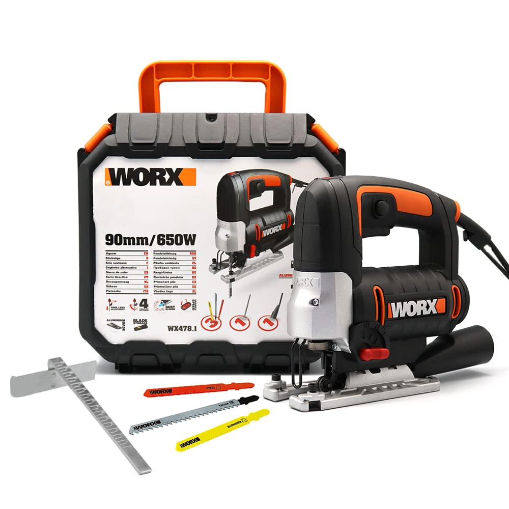WORX WX478.1 Stichsäge 650W – Pendelhubsäge mit Drehzahlelektronik für präzises Sägen von Holz, Meta