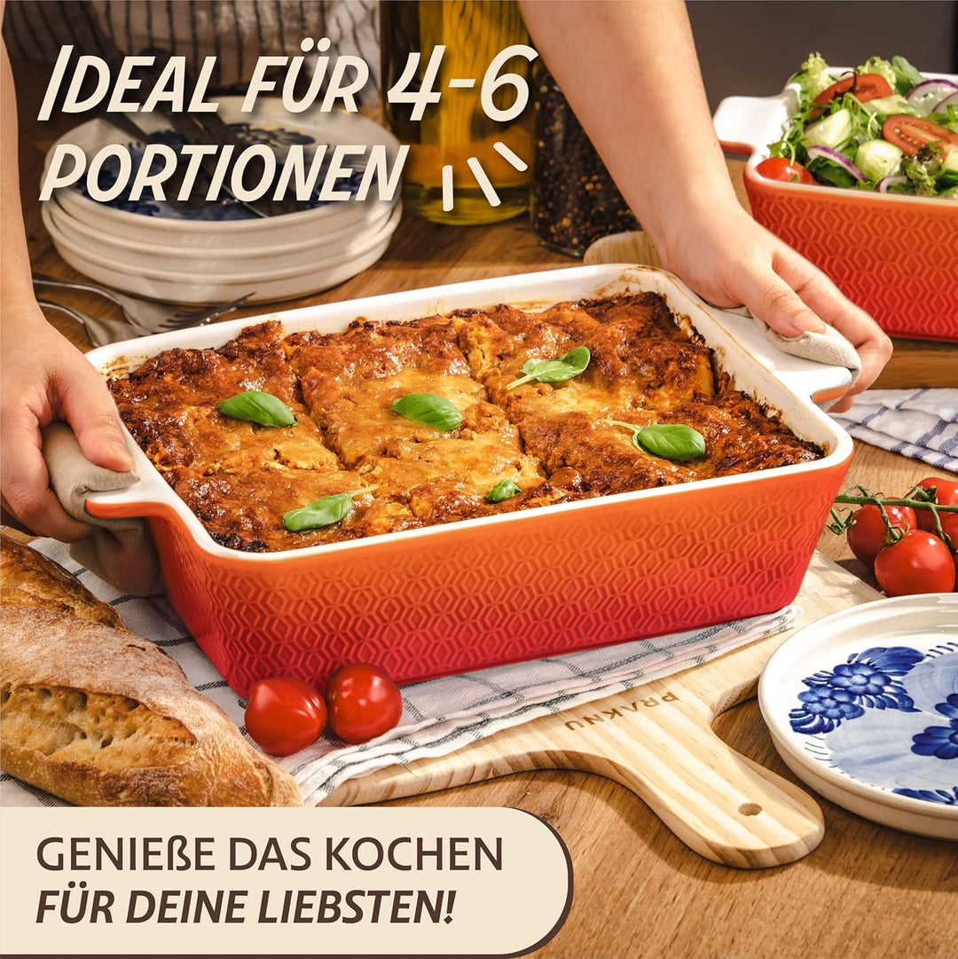 Auflaufform Gross aus Keramik - Extra Hoher Rand - Für Lasagne, Tiramisu & Auflauf - Orangerot, Oran