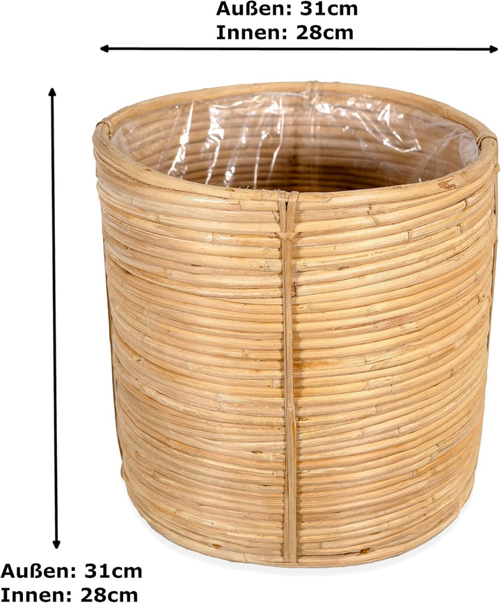 DARO DEKO Rattan Korb Topf 3er Set rund Blumentopf geflochten Aufbewahrungskorb Übertopf Blumenkorb,