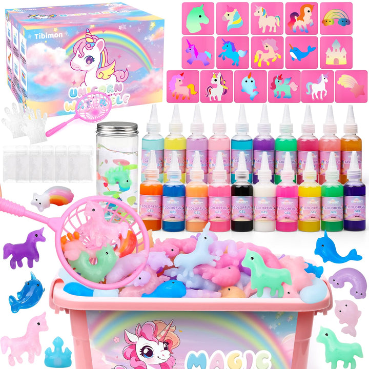 Tibimon Einhorn Magic Water Elf, DIY 3D Magisches Wasser Gel Spielzeug, 20 Magischem Gel und 16 Form
