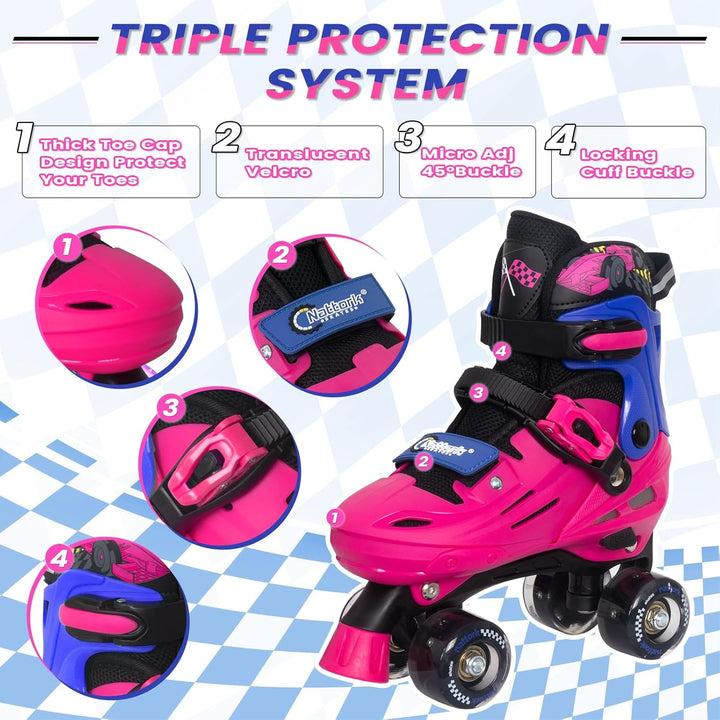 Nattork Rollschuhe Kinder, Verstellbare Rollschuhe für Kinder Jungen Mädchen, 4 Grössen Verstellbar