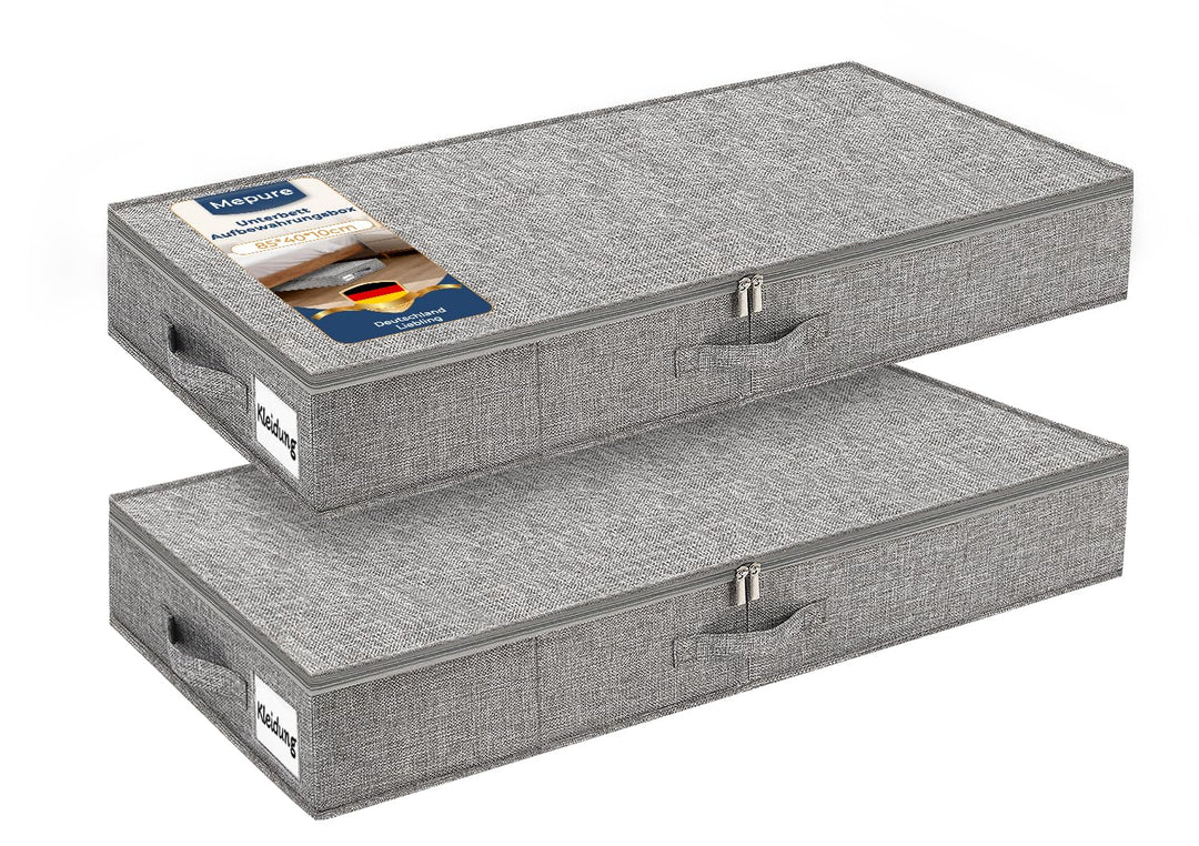 mepure Unterbett Aufbewahrungsbox 10 cm hoch, grau – formstabile Unterbettbox mit Deckel & 3 Griffen