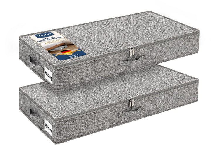 mepure Unterbett Aufbewahrungsbox 10 cm hoch, grau – formstabile Unterbettbox mit Deckel & 3 Griffen