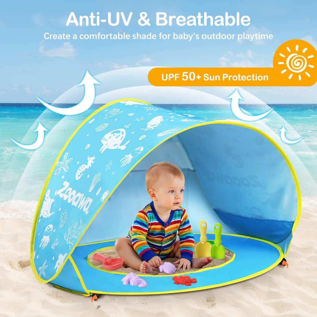 Strandmuschel Pop Up Baby Strandzelt Strandmuscheln,Tragbar Baby Strand Zelt mit Mini Pool UV-Schutz