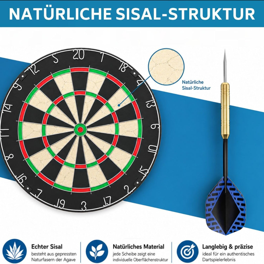 DartPro - DAS ORIGINAL - Dartscheibe mit Pfeilen - Profi Steeldartscheibe aus hochwertigstem Sisal -