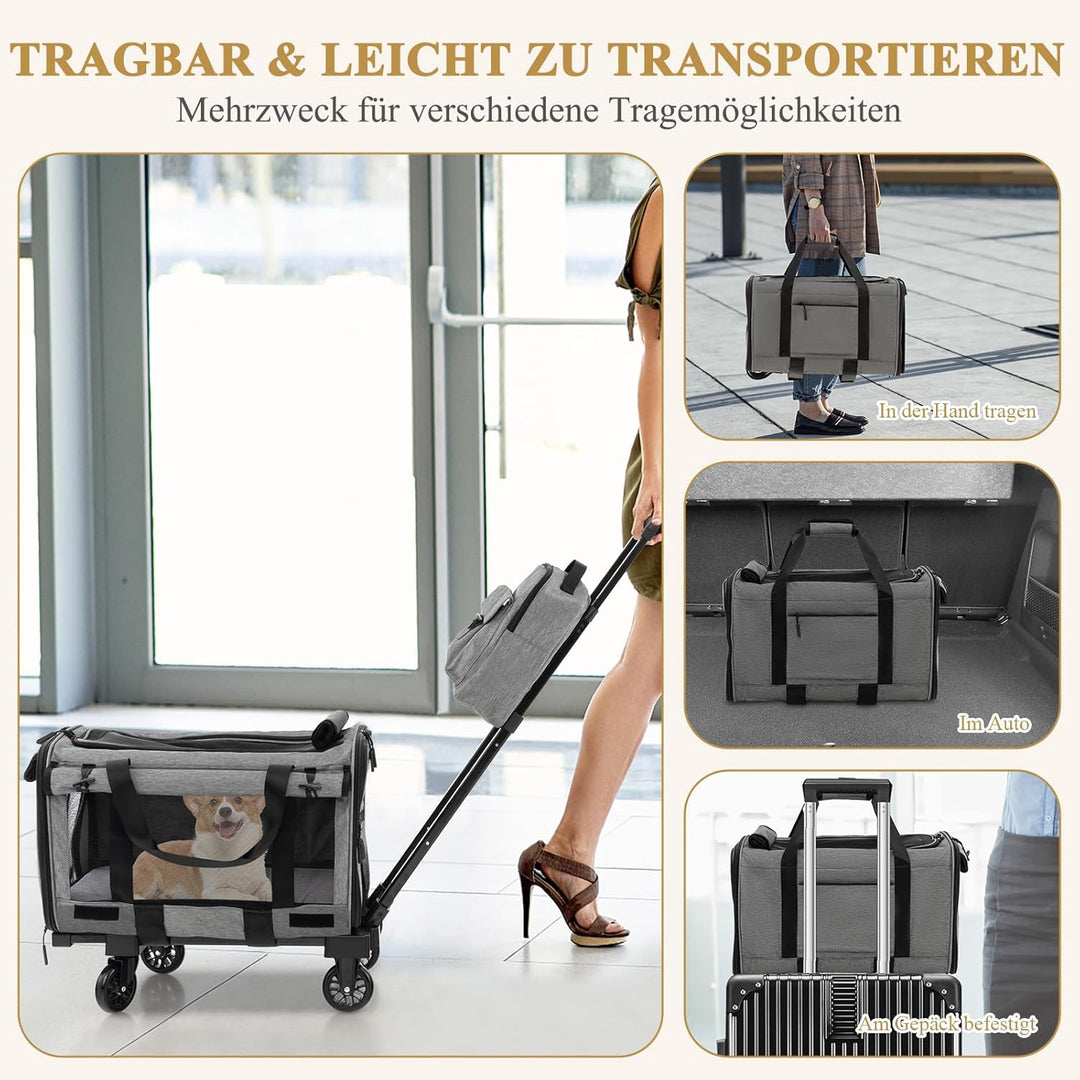 GYMAX Katzen Transportbox, Hunde Tragetasche mit Katzenrucksack & Teleskopgriff, Transporttasche mit