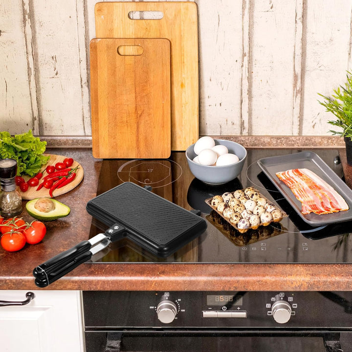 MAGICLULU Doppelseitige Sandwich Backform Antihaftbeschichtete Grillpfanne Mit Griff Toaster Xl Sand