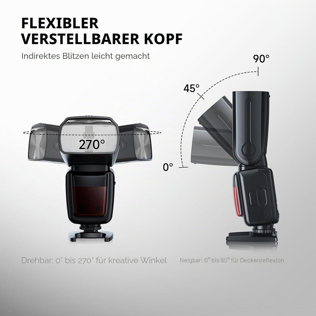 PHOTOOLEX Blitz Flash Speedlite für Canon Nikon Sony Panasonic Olympus Pentax Fujifilm Sigma Minolta