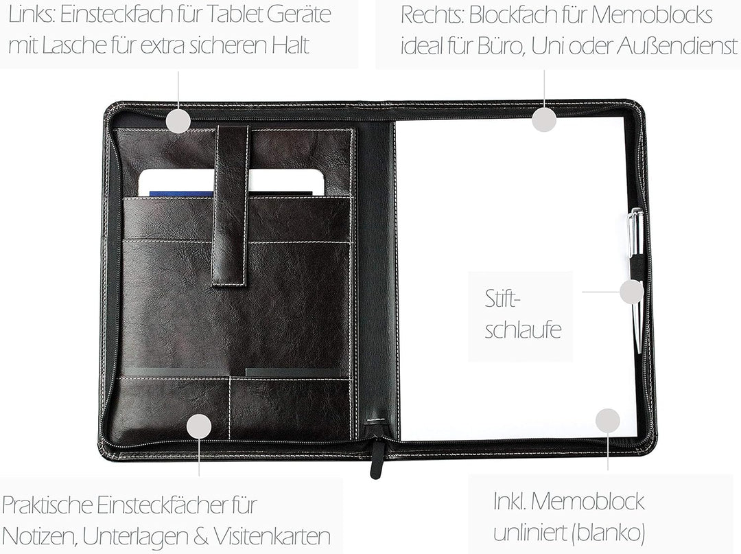 DELMON VARONE - Personalisierbare Tablet Schreibmappe DIN A4 aus Premium Vintage Anilin Leder braun,