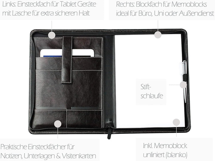 DELMON VARONE - Personalisierbare Tablet Schreibmappe DIN A4 aus Premium Vintage Anilin Leder braun,