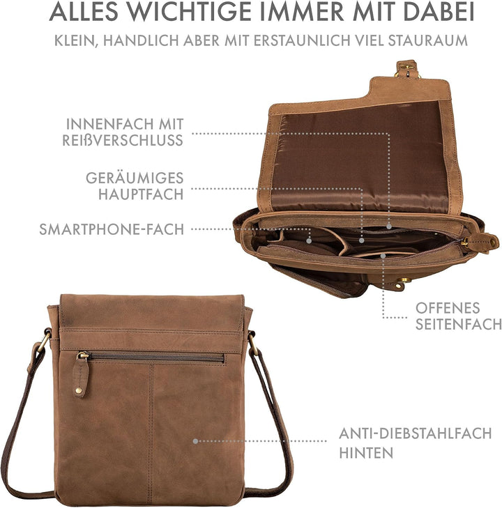 ROYALZ "Denver Moderne Vintage Umhängetasche Herren klein Leder - kleine Schultertasche aus Echtlede