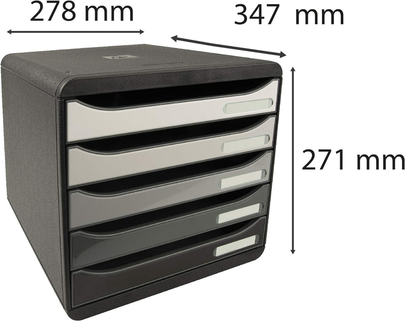 Exacompta 3097294D Premium Ablagebox mit 5 Schubladen für DIN A4+ Dokumente. Stapelbare Schubladenbo