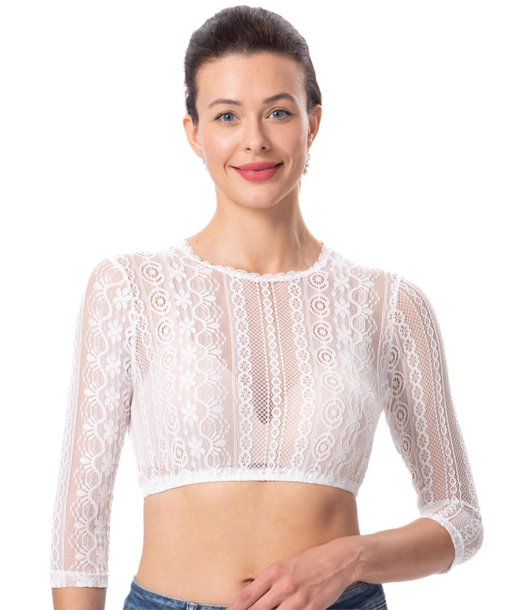 Dirndlwelle Spitze Dirndlbluse Langarm Dirndlbluse Damen Trachtenbluse Creme Dirndl Bluse Hochgeschl