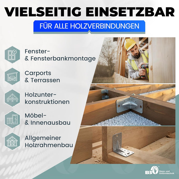 Lochplattenwinkel Winkelverbinder mit Steg 90 x 90 x 65 x 2,5 mm Holzverbinder Bauwinkel Eckwinkel L