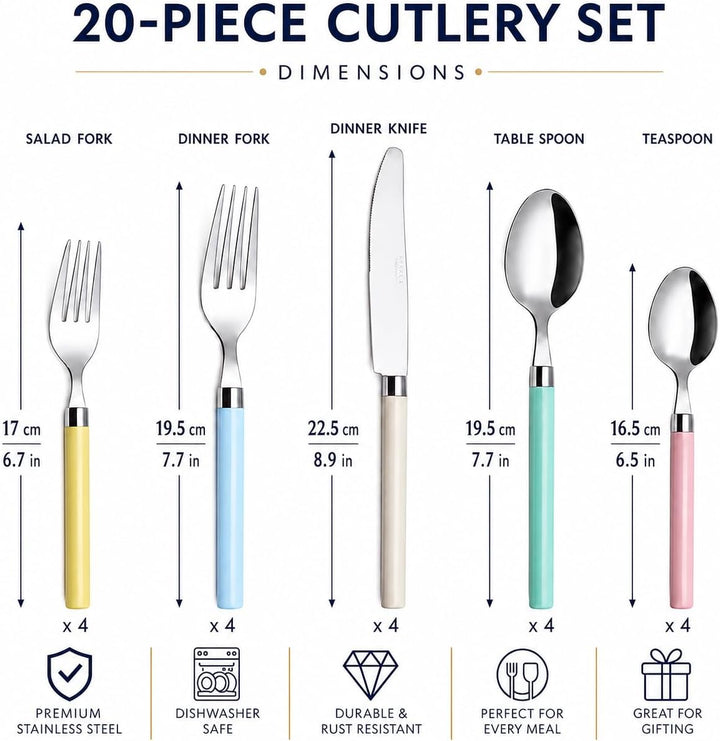 Exzact Besteck-Set, 20-teilig, Edelstahl, Pülmaschinenfest, Bunt gemischt 20pcs Gemischt:, 20pcs Gem