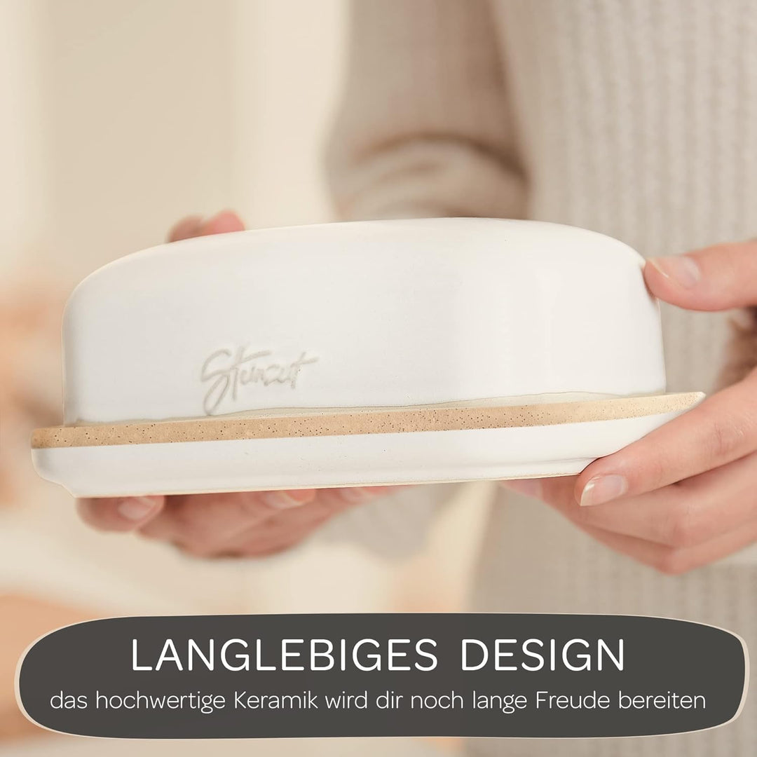 Steinzeit Design Butterdose - Butterdose Keramik für alle gängigen Butter (250gr) - Butterglocke und
