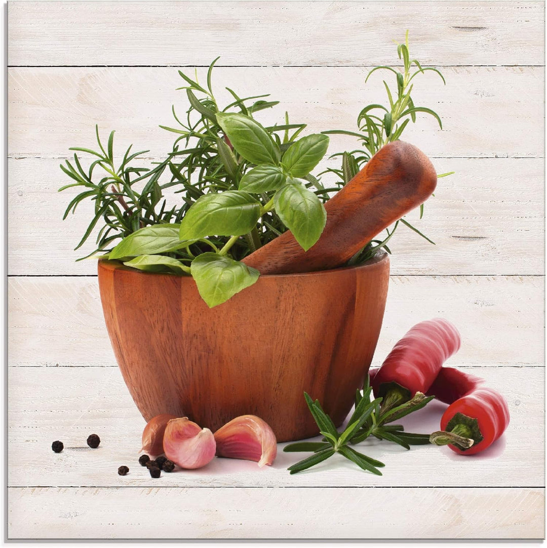 ARTland Wanddeko Glasbilder Wandbild Glas Bild einteilig Quadratisch Stillleben Kräuter Gewürze Chil