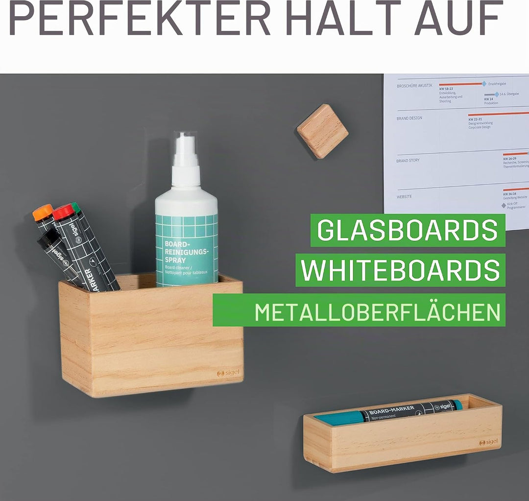 SIGEL BA401 magnetische Aufbewahrungsbox, beige, 13 x 8 cm, Massivholz Pinie, für Whiteboards und Gl