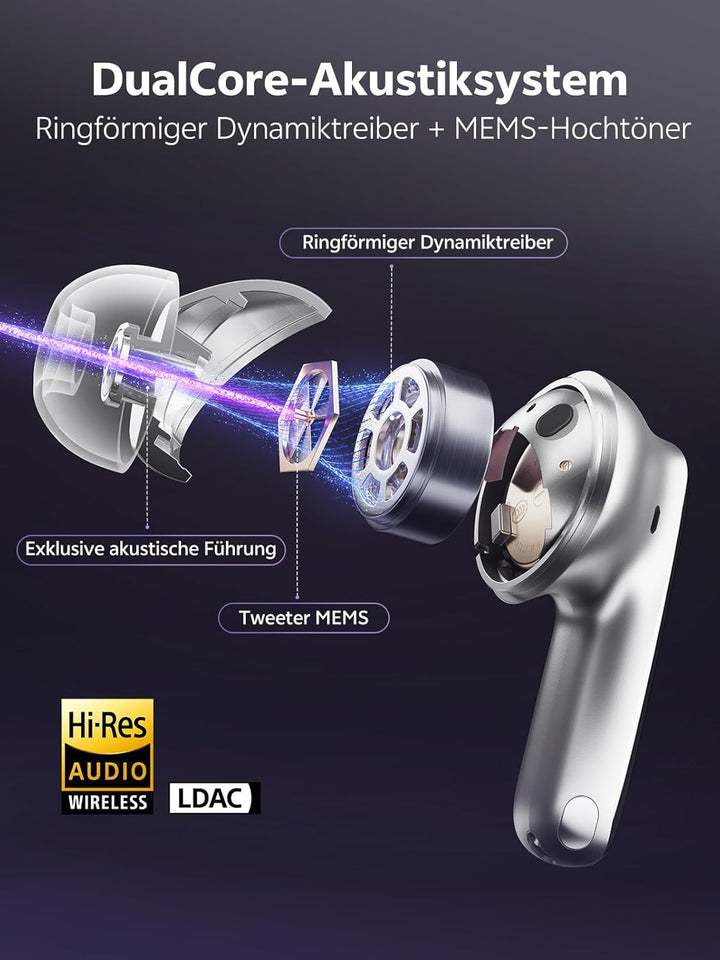 QCY MeloBuds N70 Bluetooth Kopfhörer mit Adaptive Hybride Geräuschunterdrückung,-56dB Noise Cancelli