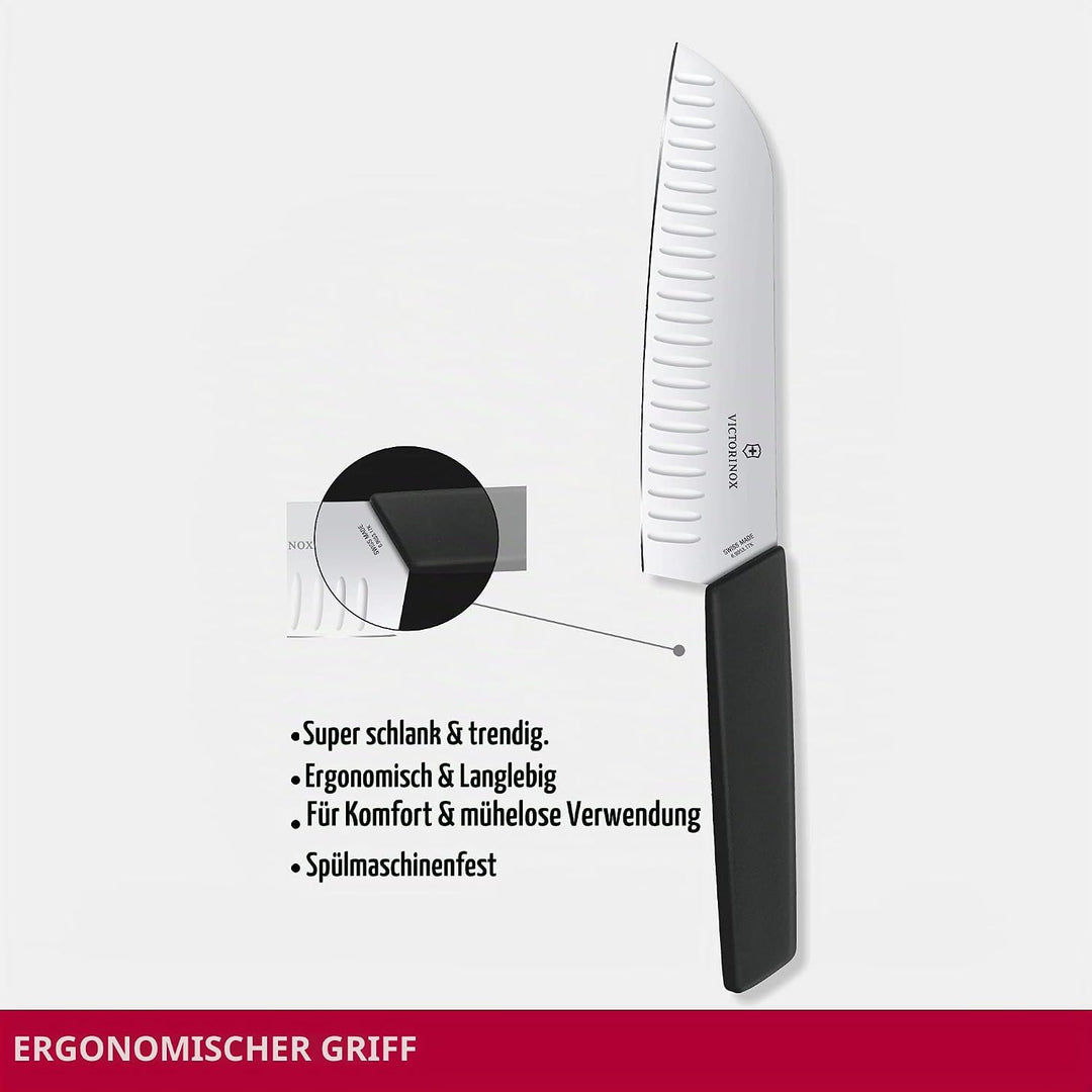Swiss Modern Santokumesser, Kullenschliff,17cm,schwarz, Blister