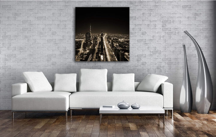 deyoli Nachtleben in Dubai Format: 60x60 Effekt: Sepia als Leinwandbild, Motiv fertig gerahmt auf Ec