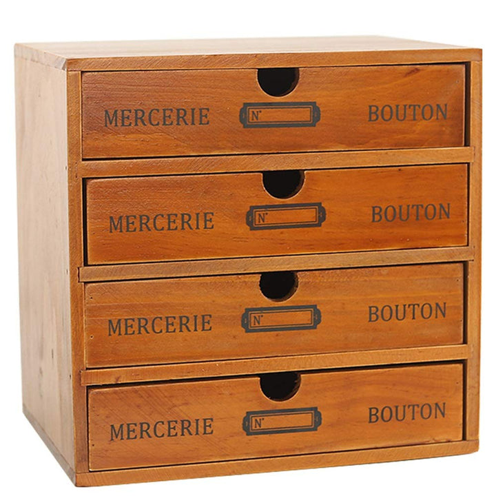 Baffect Desktop Schubladenbox Holz 4 Stöckig Aufbewahrungsbox mit Schubladen Vintage Schmuckkästchen