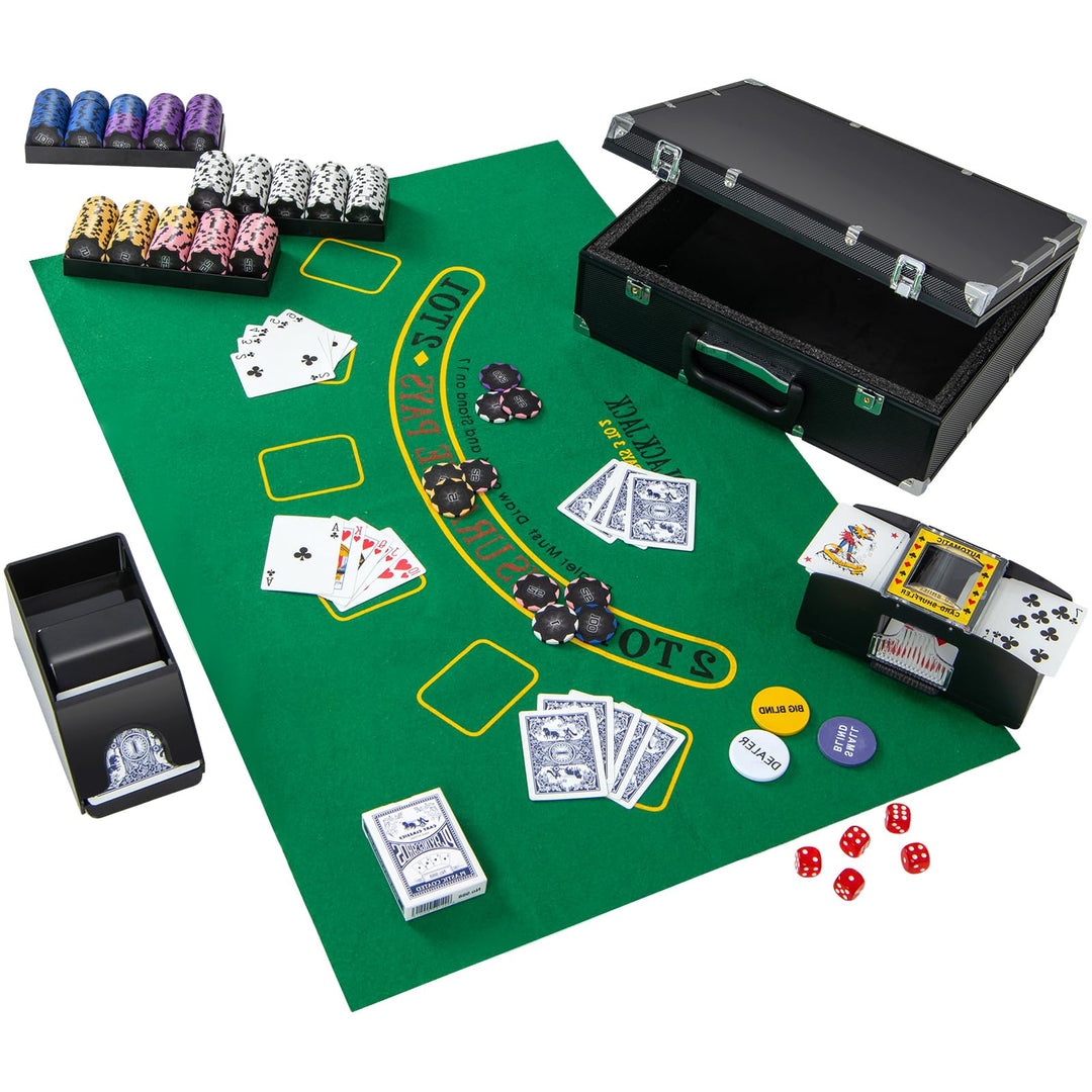 HOMASIS Pokerset Profi Deluxe 300/600 Laserchips, Alu Pokerkoffer mit 2/6 Kartendecks, 5 Würfeln, 3