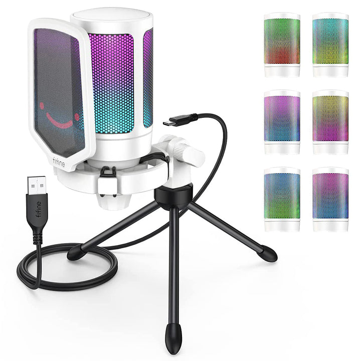 FIFINE Gaming Mikrofon PC, USB Microphone für PS4 PS5 Mac, mit Mikrofon Ständer, Stummschalttaste, P