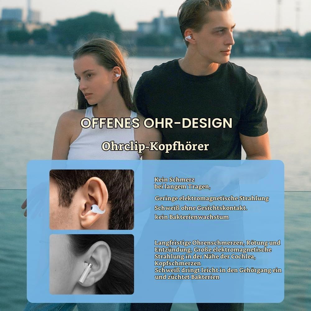 SLuB Knochenschall Kopfhörer, Open Ear Kopfhörer Bluetooth, Ohrclip-Sportkopfhörer, Bluetooth 5.4, H