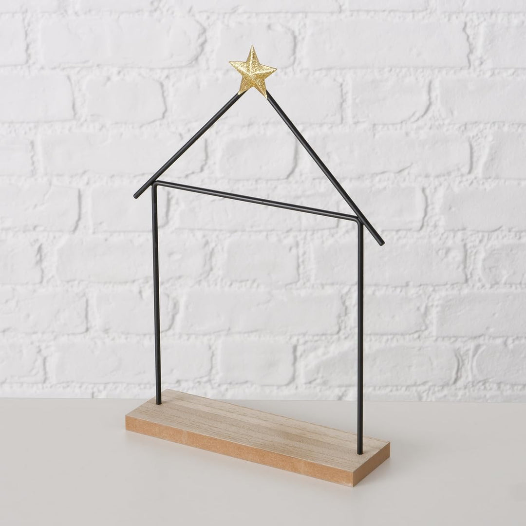 RiloStore 32x22cm Tischkrippe mit Figuren 12 TLG. Krippe Natur b144 braun Weiss Gold Farben Deko Fig