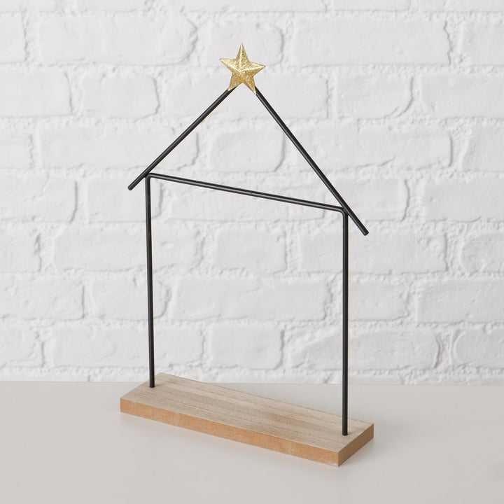 RiloStore 32x22cm Tischkrippe mit Figuren 12 TLG. Krippe Natur b144 braun Weiss Gold Farben Deko Fig