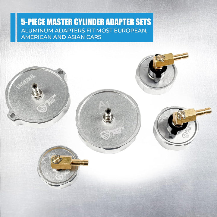SMOTIVEPRO 5PCS Adapter Bremsflüssigkeitsbehälter Set, Bremsenentlüftungsgerät Adapter Hauptbremszyl