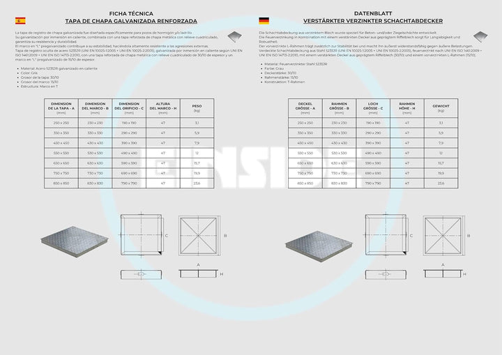EINSIDE Schachtdeckel verzinkt und verstärkt, Deckel aus Stahlblech, Schachtabdeckung verzinkt, 35 x