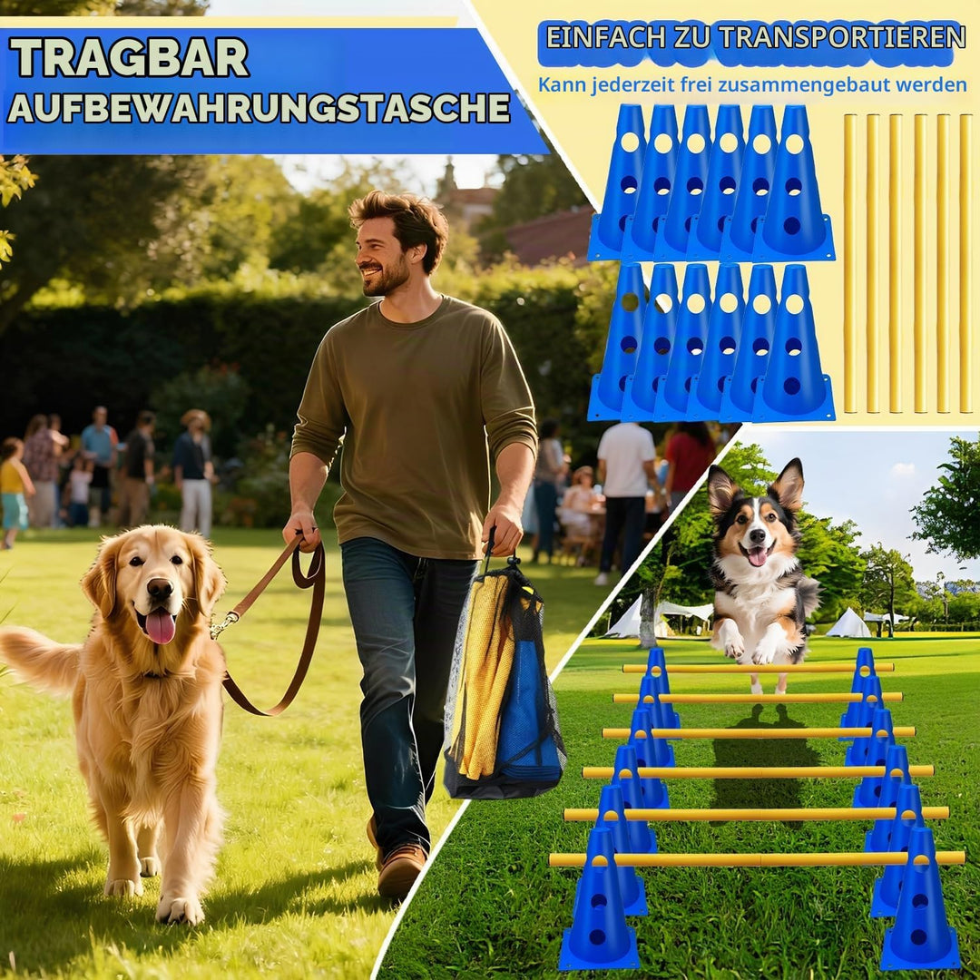 6er Sports Steckhürdenset Cavaletti Agility Set Hunde Hürden Steckhürdenset 12 Kegel 32cm + 6 Stange