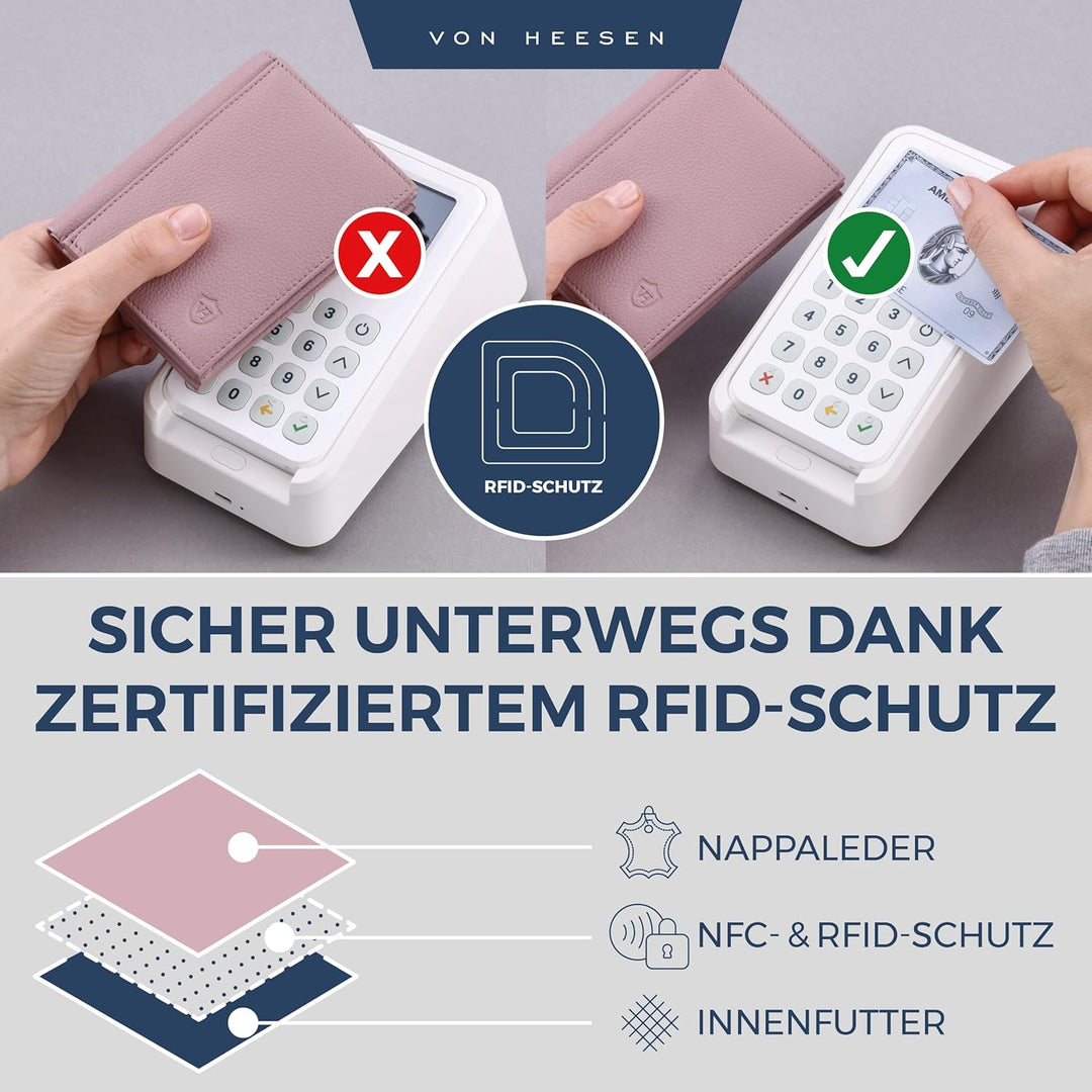 VON HEESEN® Leder Geldbörse mit Münzfach &amp; RFID Schutz Herren &amp; Damen - Echtleder Geldbeutel für Män