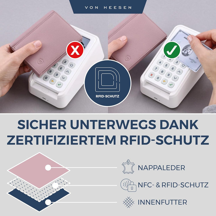 VON HEESEN® Leder Geldbörse mit Münzfach &amp; RFID Schutz Herren &amp; Damen - Echtleder Geldbeutel für Män