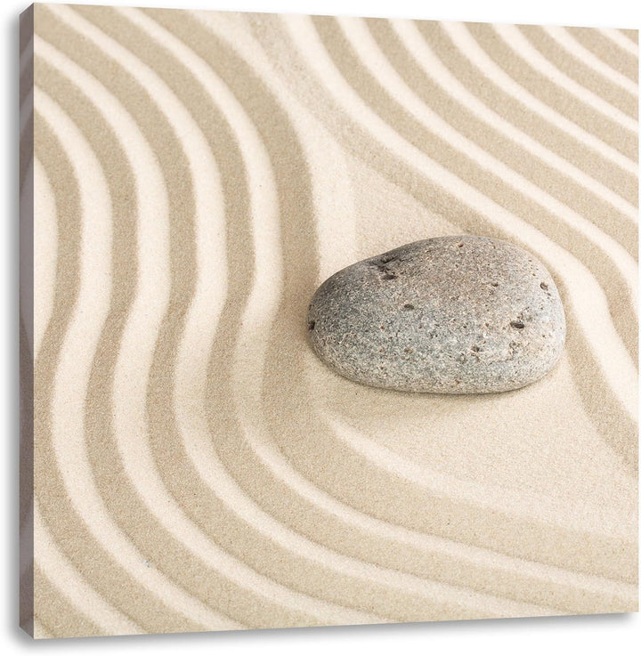Steine in Sand mit Muster, Format: 70x70 auf Leinwand, XXL riesige Bilder fertig gerahmt mit Keilrah