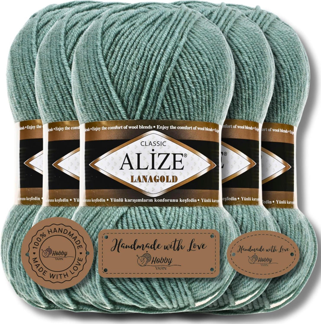 Alize 5 x 100g Lanagold Classic Türkische Premium Wolle Baumwolle und Acryl Uni Handstrickgarne | Ya