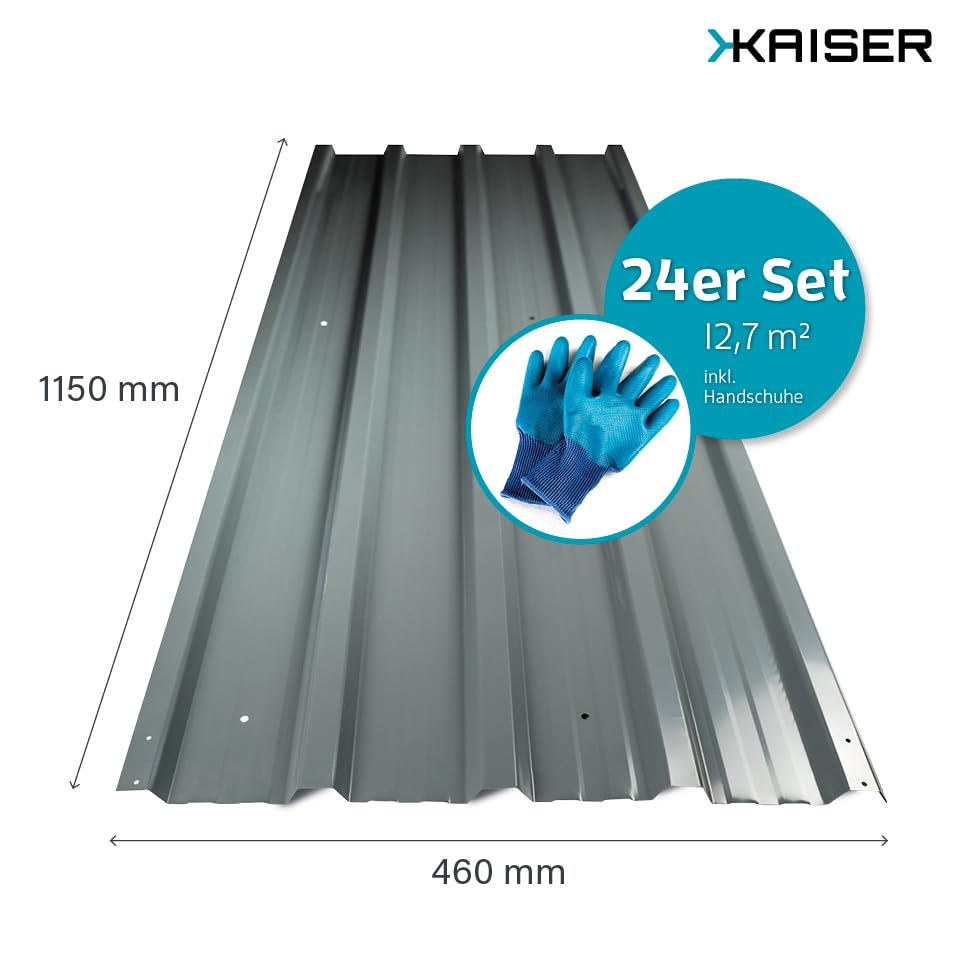 KAISER® Trapezblech 24er Set – Profilblech 115x46cm (12,7m²) anthrazit – Dachplatten verzinkt aus Me