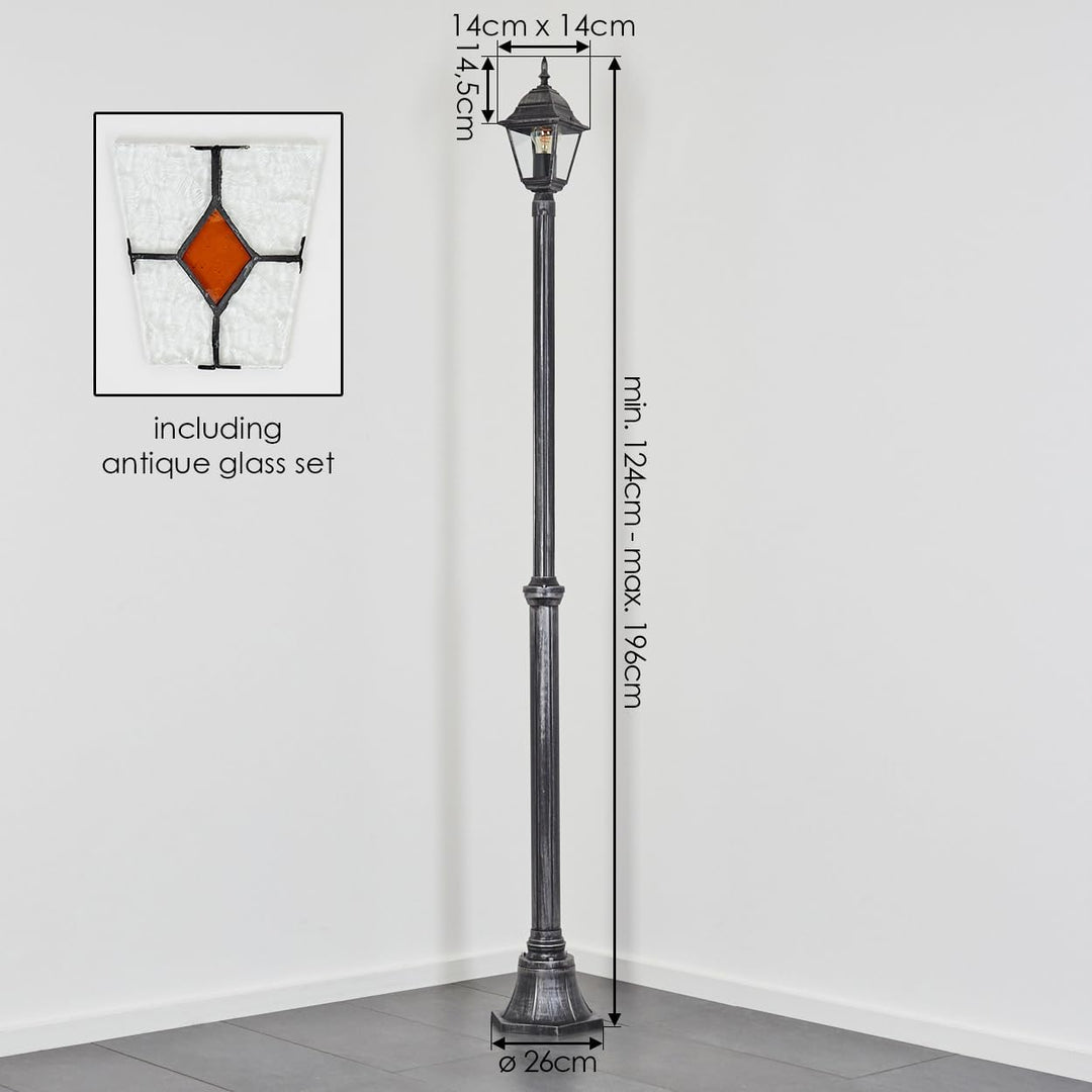 HOFSTEIN Kandelaber Naofe, Aussenwegeleuchte aus Metall/Glas in Schwarz/Silber/Klar/Orange, Wegebele
