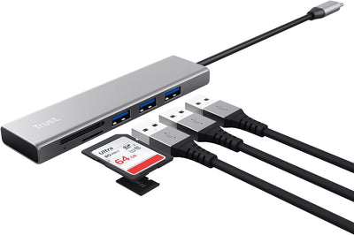 Trust Halyx Schneller USB-C-Hub und Kartenlesegerät, USB 3.2 Gen 1, SD- und Mikro-SD-Kartenlesegerät