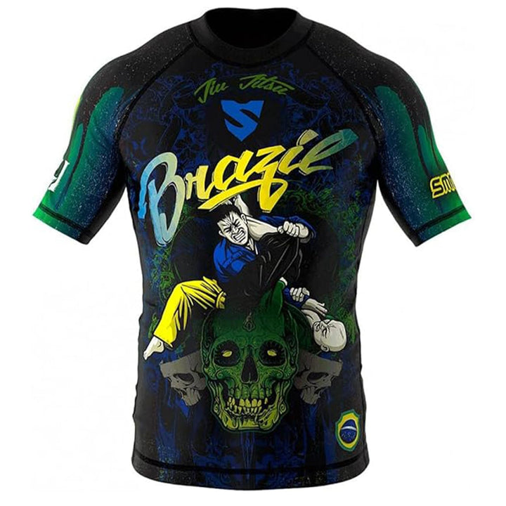 SMMASH Funktionsshirt Herren Rashguard Kurzarm Sportshirt MMA Thaibox Muay Thai Kickboxen Atmungsakt
