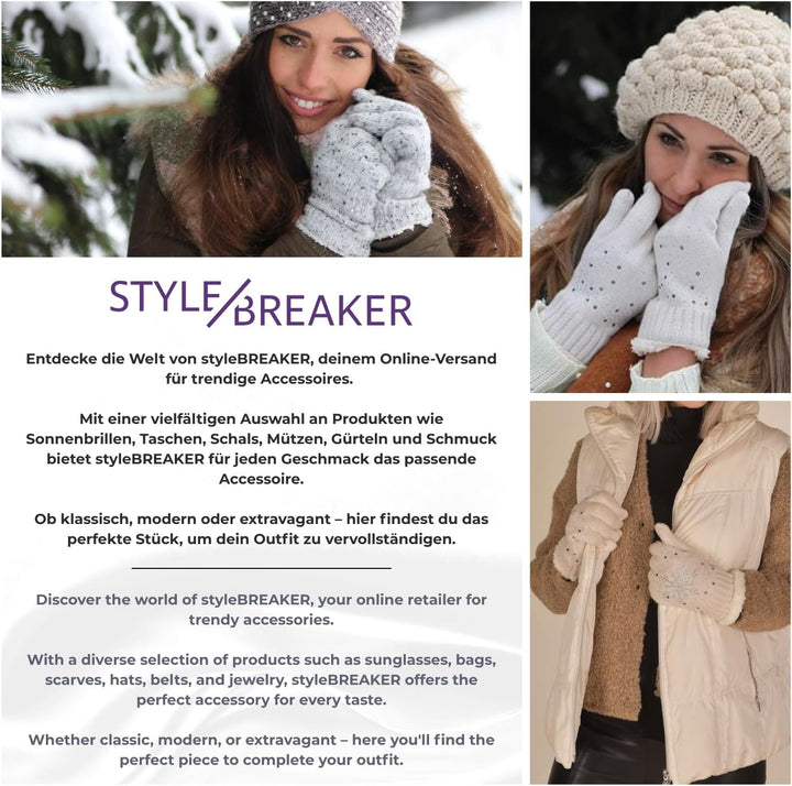 styleBREAKER Damen warme Winter Strick Fäustlinge, Handschuhe mit Rauten Muster, Thermo Fleece, Stri