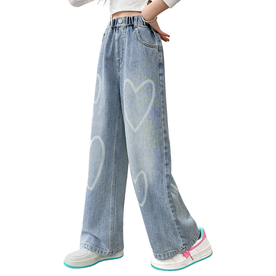 Rolanko Mädchen Jean Hosen Loch Denim Blau Jeans, Vintage Hose mit weitem Bein für Kinder Fit 10-11