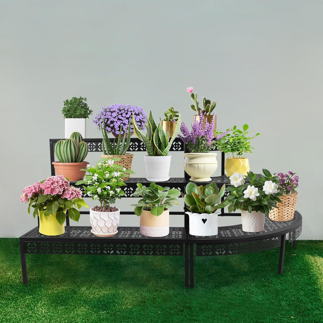 Pflanzenständer Blumenständer Metall 3 Etagen Schwarz Eisen Garten Blumentopf Display Regal Halter R