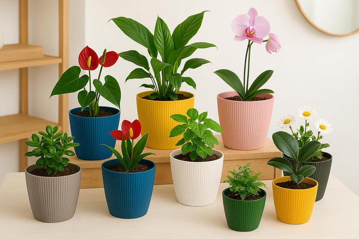 Home Garden Ornaments Blumentopf Set 3er – Kunststoff Übertopf, geriffeltes Design, modern & dekorat