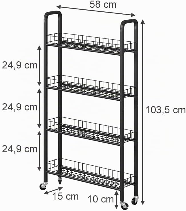 Vicco Rollregal Rolivo, Schwarz, 58 x 15 cm mit 4 Fächern, auf Rollen flexibel positionierbar für sc