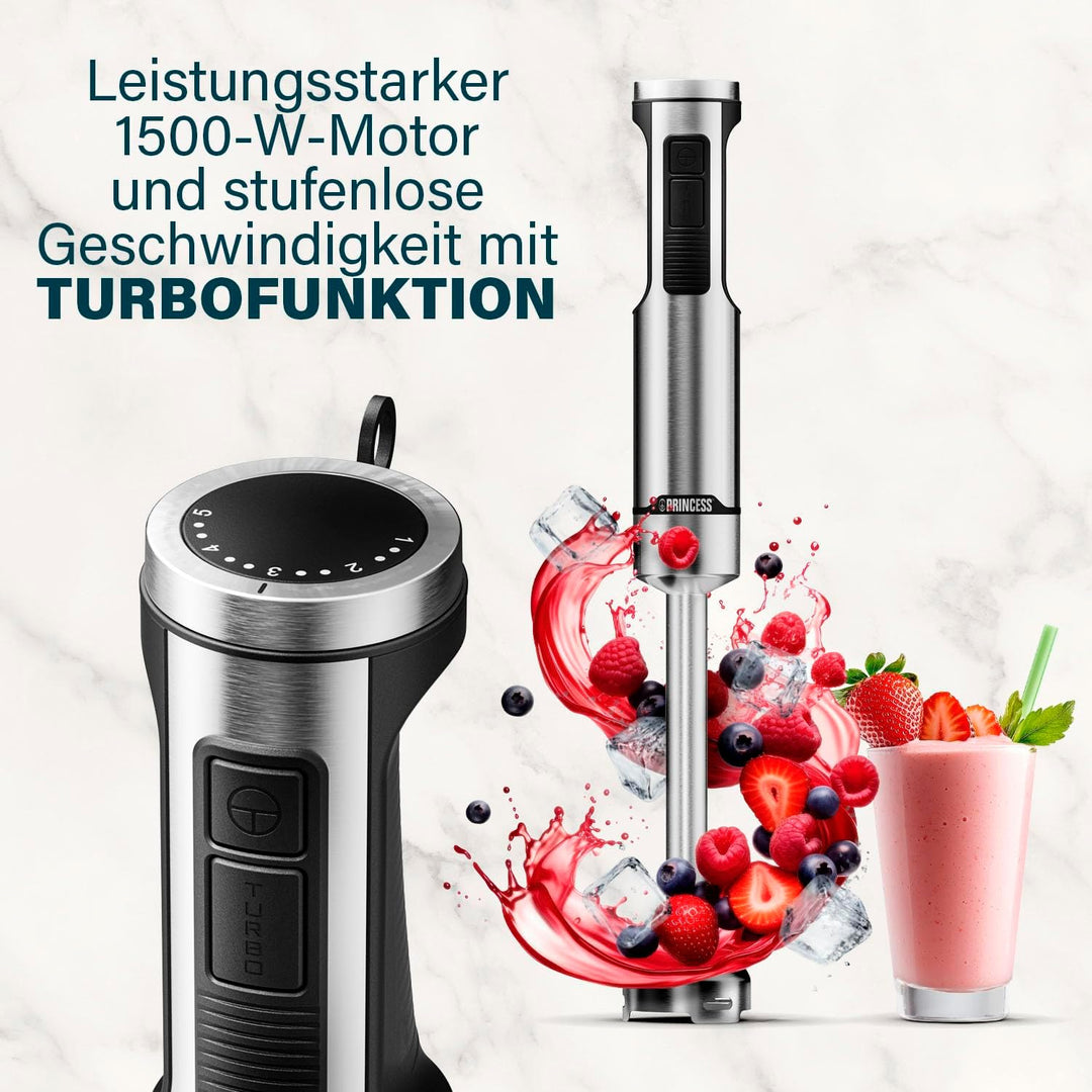 Princess Edelstahl-Stabmixer Prof XXL, 1500W, 50cm Extra-Langer Stab, 5 Geschwindigkeiten, Turbofunk