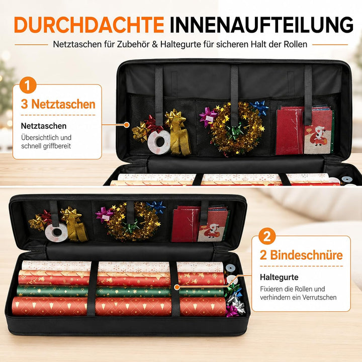 CHRI Geschenkpapier Aufbewahrung Organizer, 82x12x34cm Aufbewahrung mit Netztaschen 600D Oxford Reis